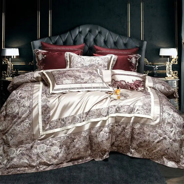Luxury Rose Flower Egyptian Cotton 1200TC Embroidered Silky Wedding Bedding Set
